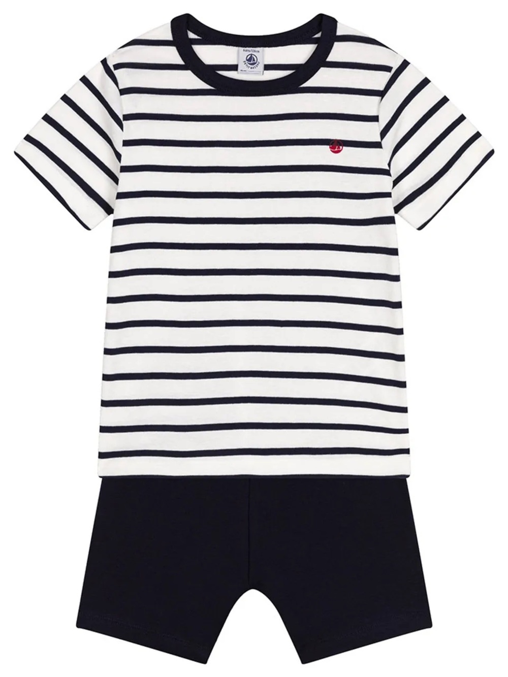 Petit Bateau Short Pajama and Stripes T-Shirt, White/Blue, 10 years